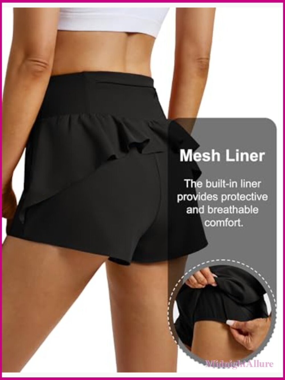 High Waisted Running Shorts 2.5" Quick Dry Flowy Ruffle Shorts with Liner Zip - Picture 5 of 7